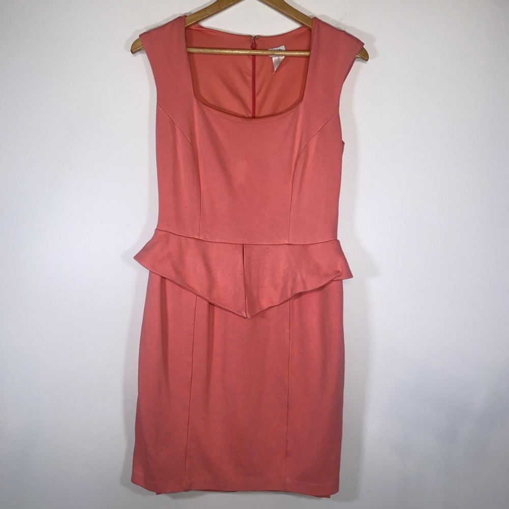 Cache Coral Peplum Sheath Dress Sleeveless Back Zip Career‎ Cocktail Size 8